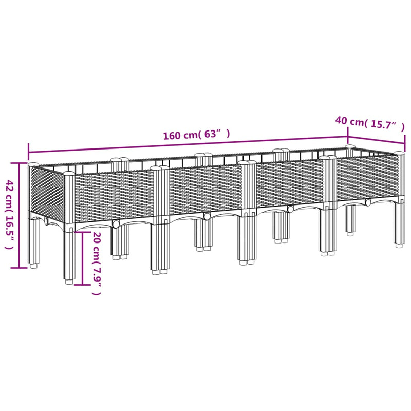 Garden Planter with Legs Black 160x40x42 cm PP