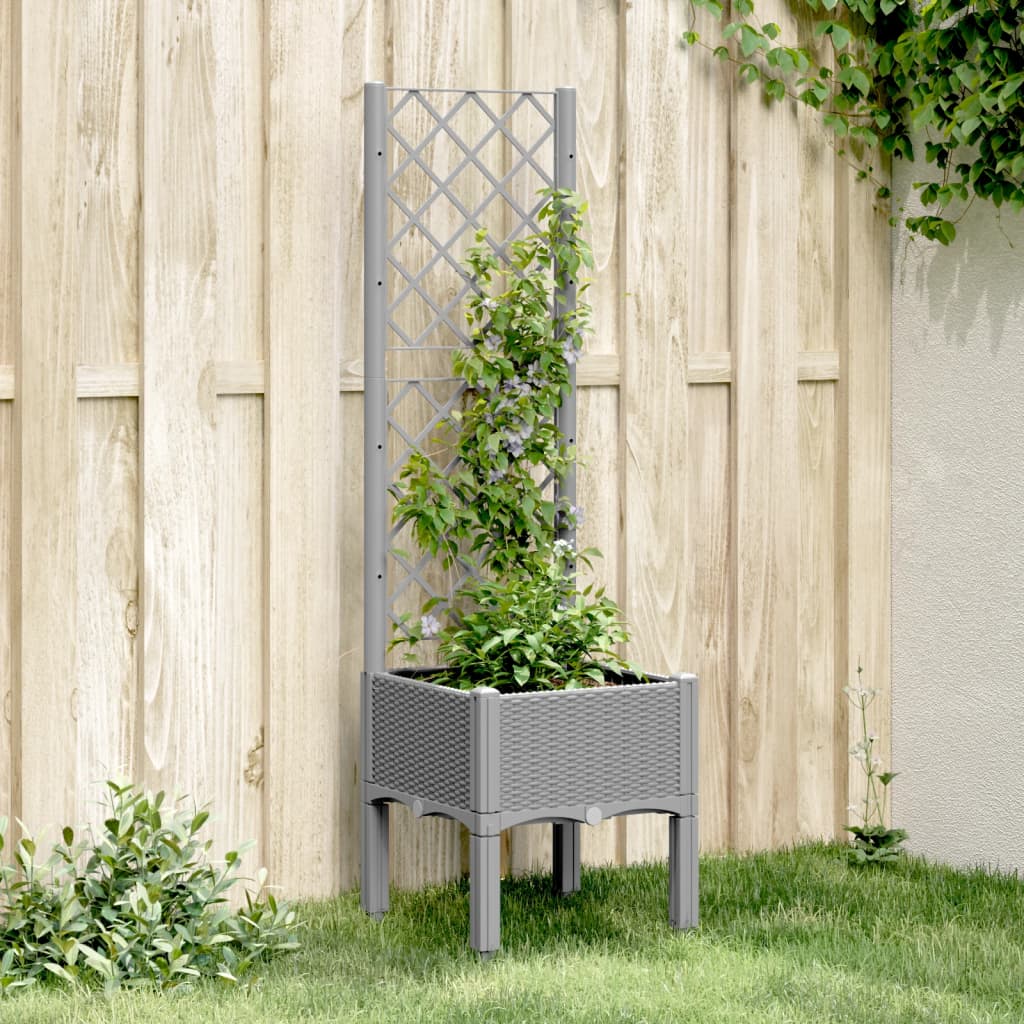 vidaXL Garden Planter with Trellis Light Grey 40x40x142 cm PP 1