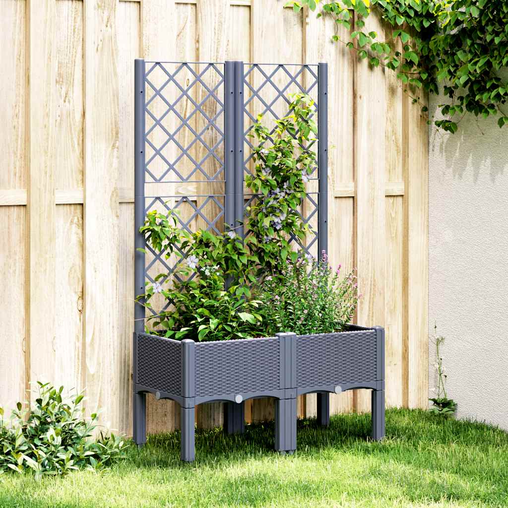 vidaXL Garden Planter with Trellis Blue Grey 80x40x142 cm PP 1