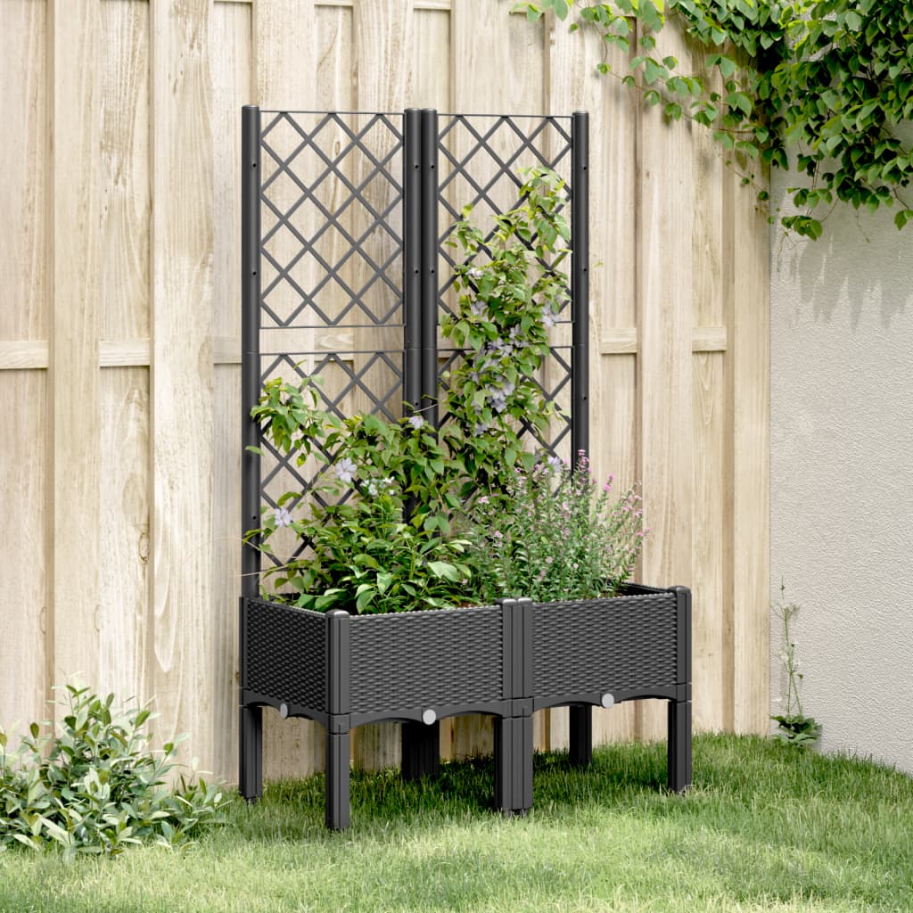 vidaXL Garden Planter with Trellis Black 80x40x142 cm PP 1