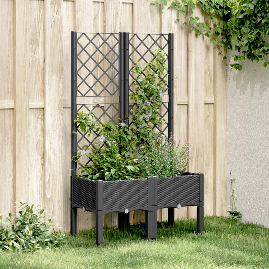 vidaXL Garden Planter with Trellis Black 80x40x142 cm PP 1
