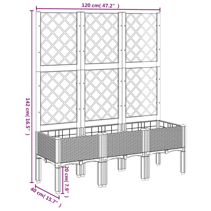 Garden Planter with Trellis Grey 120x40x142 cm PP