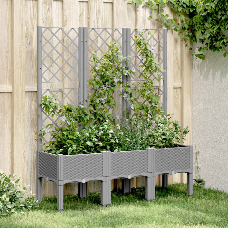 Garden Planter with Trellis Light Grey 120x40x142 cm PP