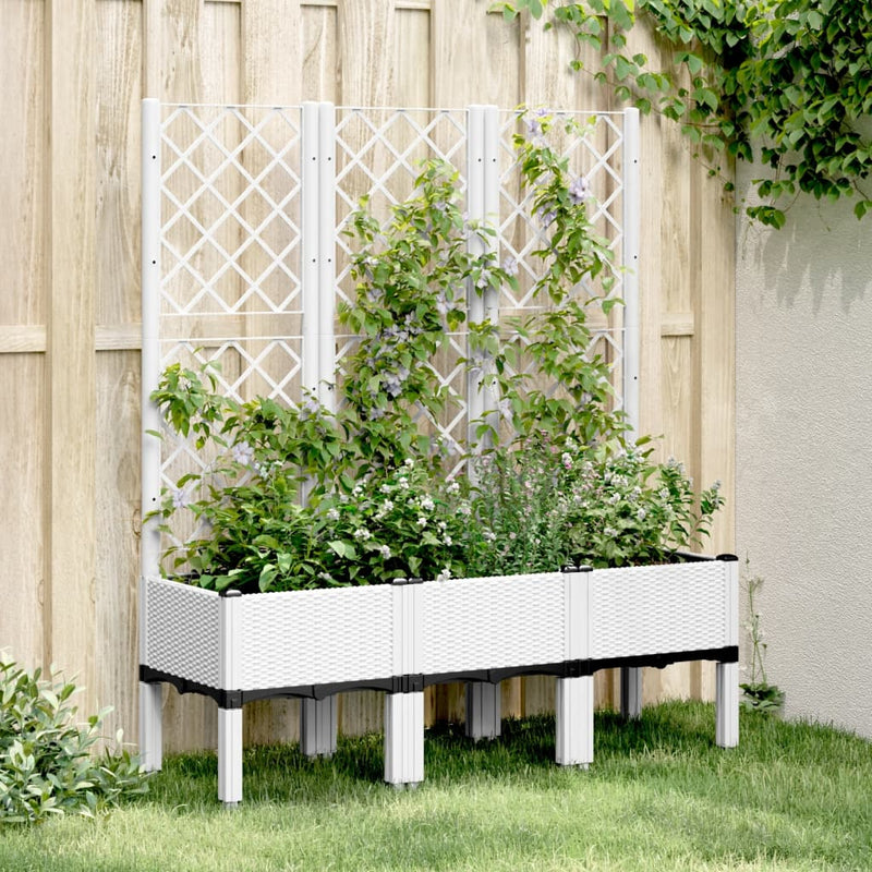 Garden Planter with Trellis White 120x40x142 cm PP