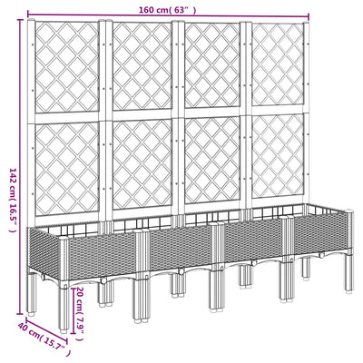 Garden Planter with Trellis Grey 160x40x142 cm PP