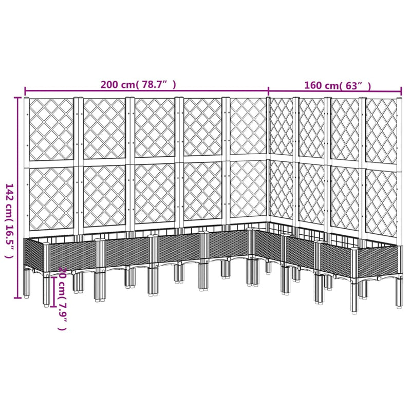 Garden Planter with Trellis Grey 200x160x142 cm PP