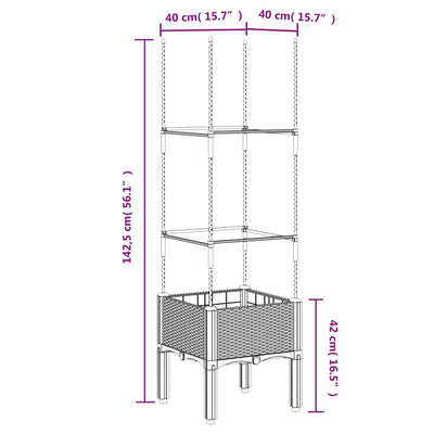 Garden Planter with Trellis Grey 40x40x142.5 cm PP