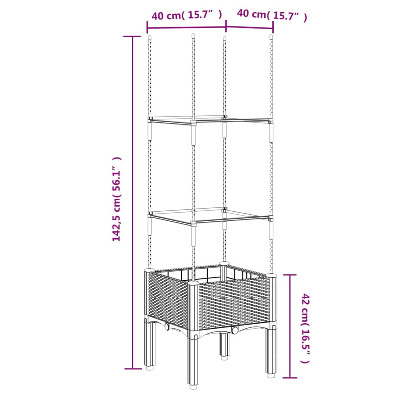 Garden Planter with Trellis Grey 40x40x142.5 cm PP