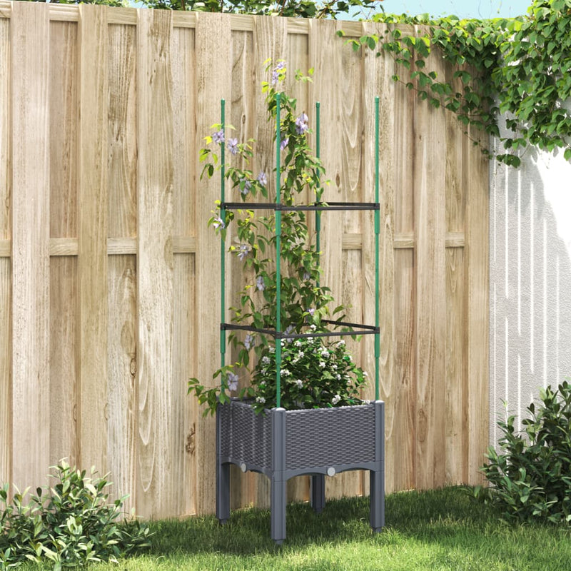 Garden Planter with Trellis Grey 40x40x142.5 cm PP