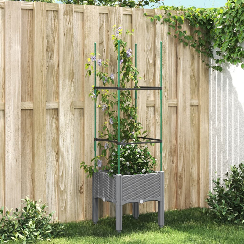 Garden Planter with Trellis Light Grey 40x40x142.5 cm PP