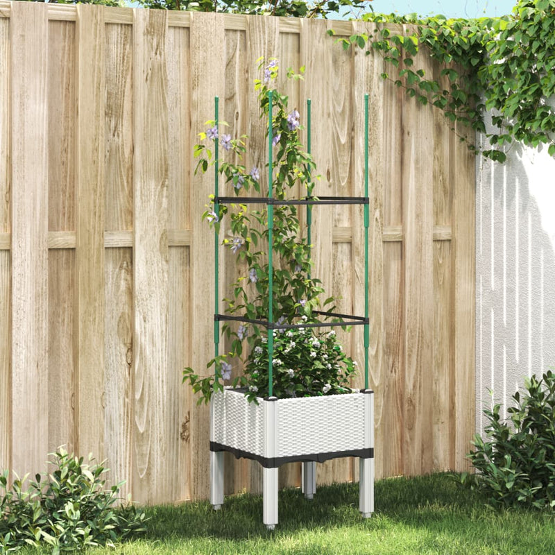 Garden Planter with Trellis White 40x40x142.5 cm PP