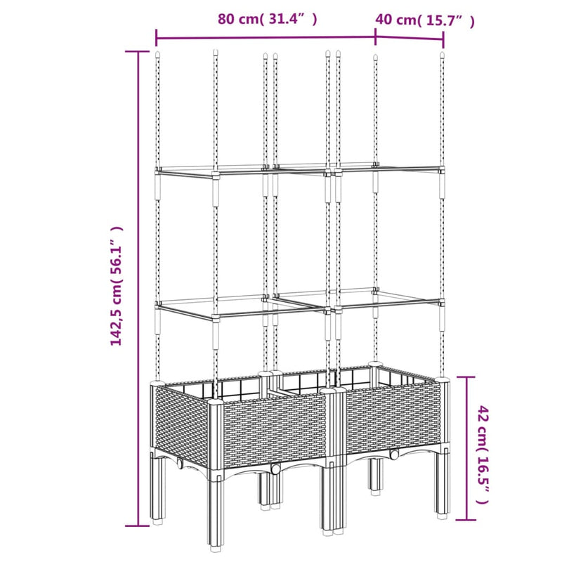 Garden Planter with Trellis Grey 80x40x142.5 cm PP