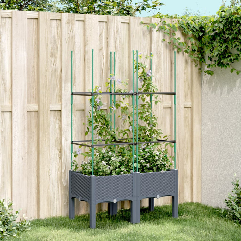 Garden Planter with Trellis Grey 80x40x142.5 cm PP