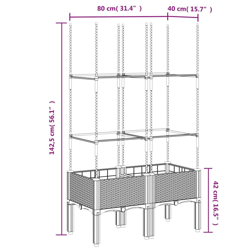 Garden Planter with Trellis Light Grey 80x40x142.5 cm PP