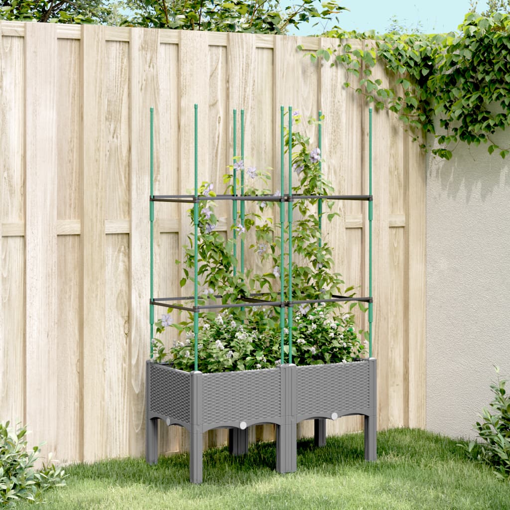 vidaXL Garden Planter with Trellis Light Grey 80x40x142.5 cm PP 1