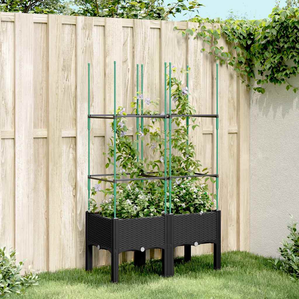 vidaXL Garden Planter with Trellis Black 80x40x142.5 cm PP 1