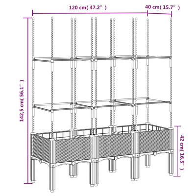 Garden Planter with Trellis Grey 120x40x142.5 cm PP