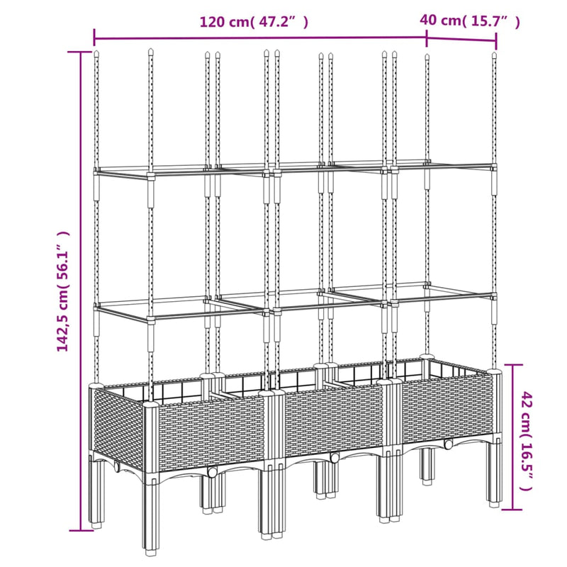 Garden Planter with Trellis Grey 120x40x142.5 cm PP