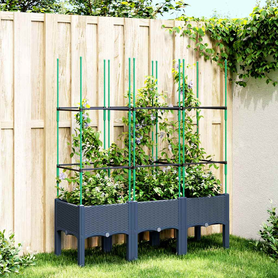 vidaXL Garden Planter with Trellis Blue Grey 120x40x142,5 cm PP 1