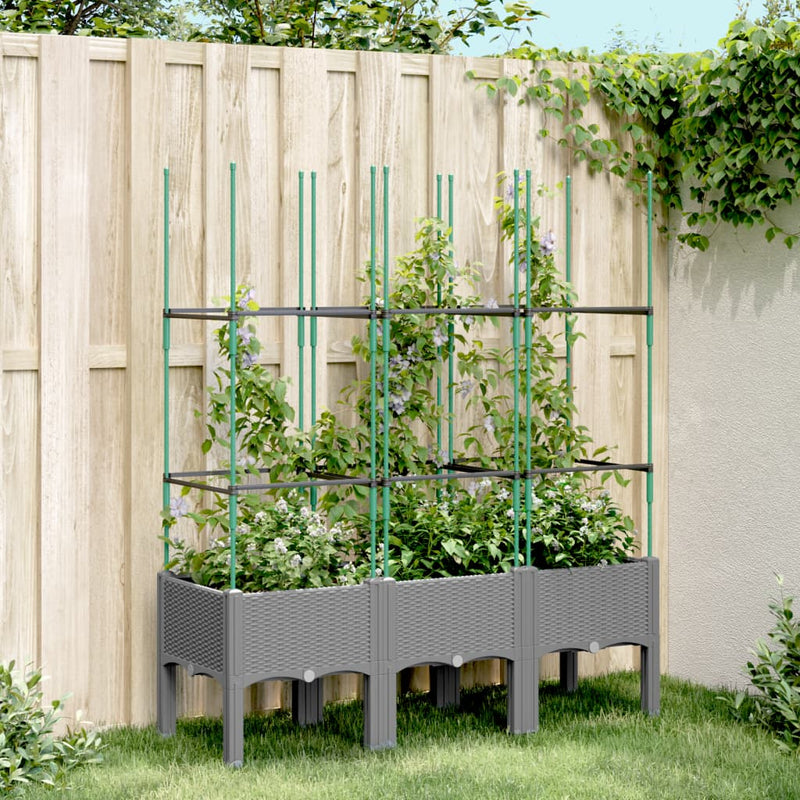 Garden Planter with Trellis Light Grey 120x40x142.5 cm PP