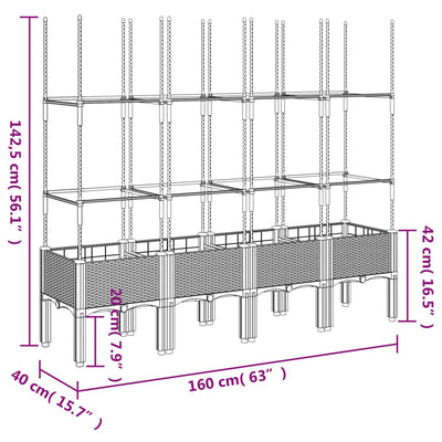 Garden Planter with Trellis Grey 160x40x142.5 cm PP