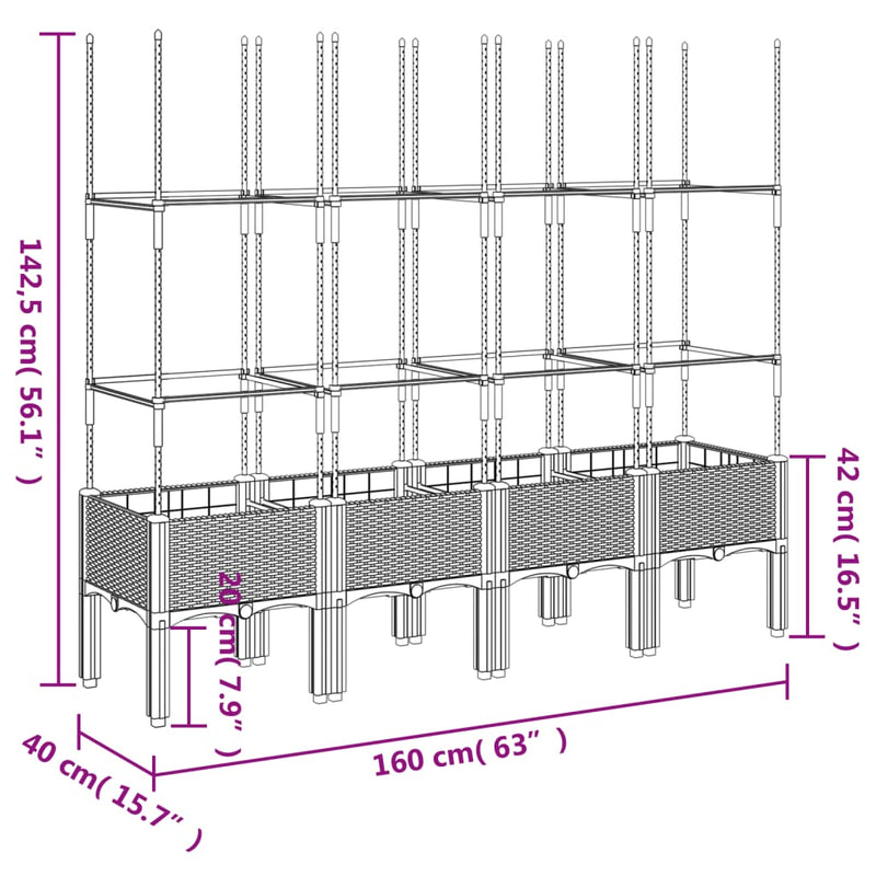 Garden Planter with Trellis Light Grey 160x40x142.5 cm PP