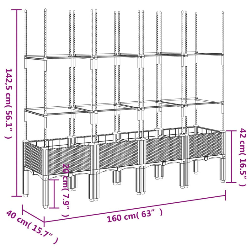 Garden Planter with Trellis White 160x40x142.5 cm PP