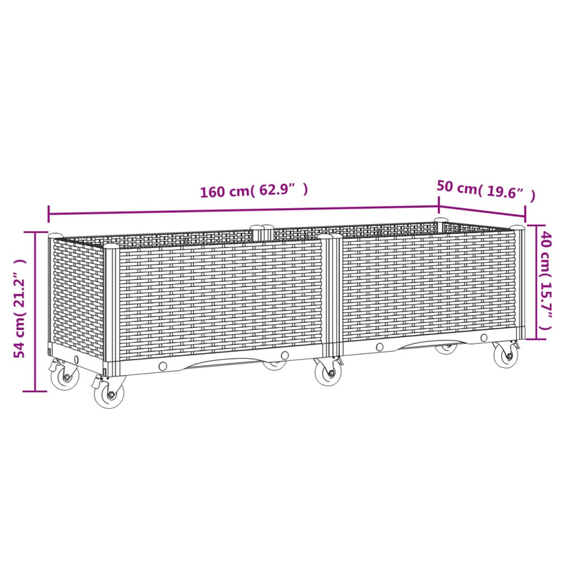 Garden Planter with Wheels Grey 160x50x54 cm PP