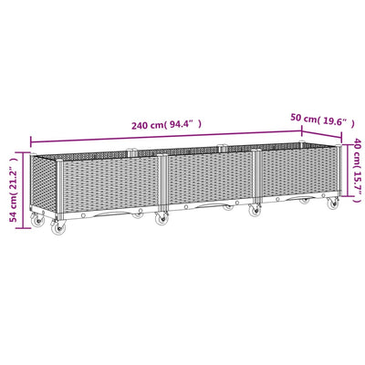 Garden Planter with Wheels Grey 240x50x54 cm PP