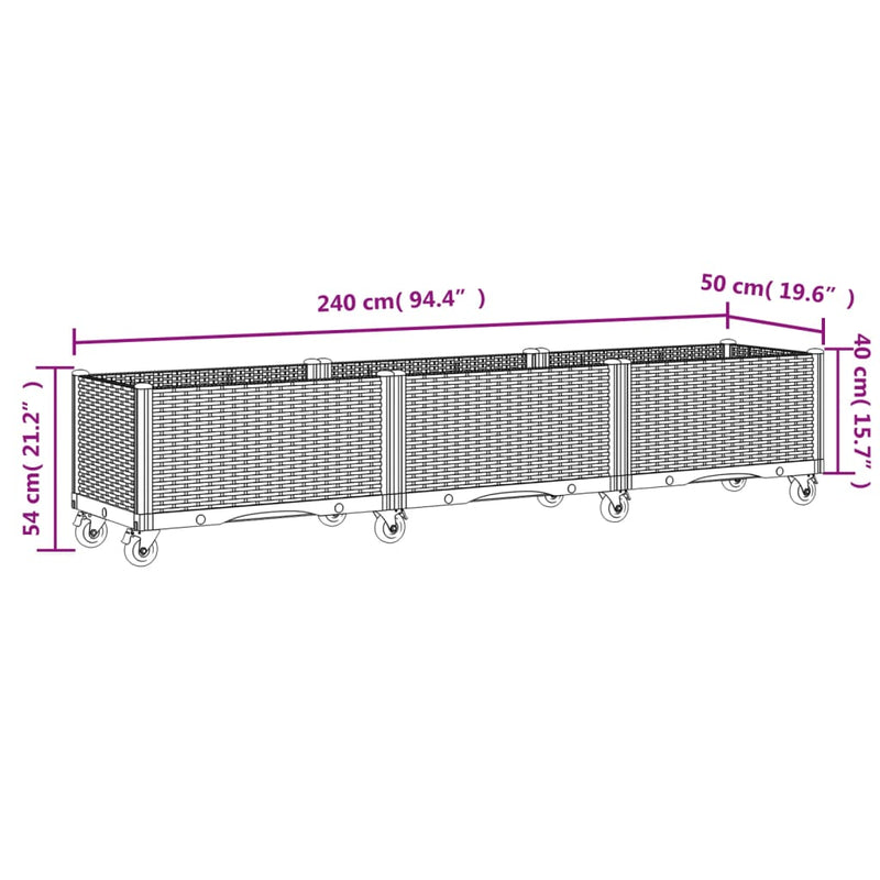 Garden Planter with Wheels Grey 240x50x54 cm PP