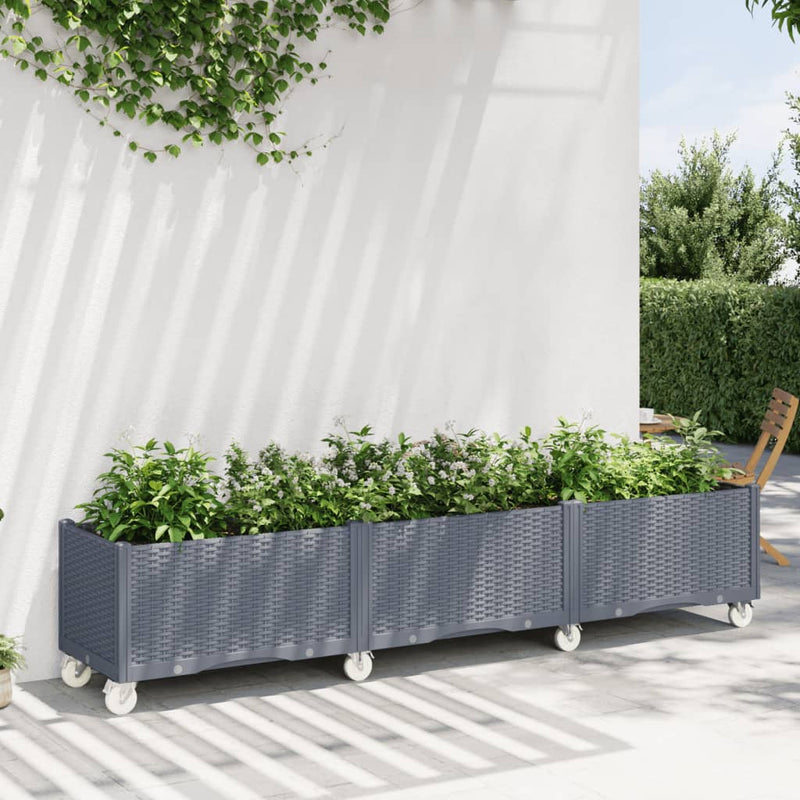 Garden Planter with Wheels Grey 240x50x54 cm PP