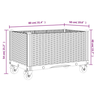 Garden Planter with Wheels Light Grey 80x50x54 cm PP