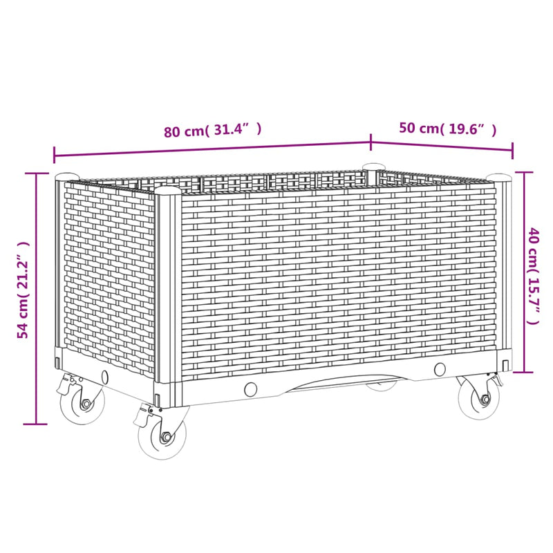 Garden Planter with Wheels Light Grey 80x50x54 cm PP