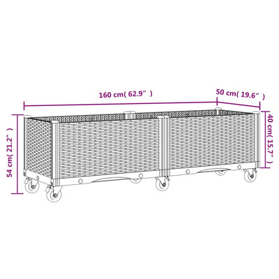 Garden Planter with Wheels Light Grey 160x50x54 cm PP