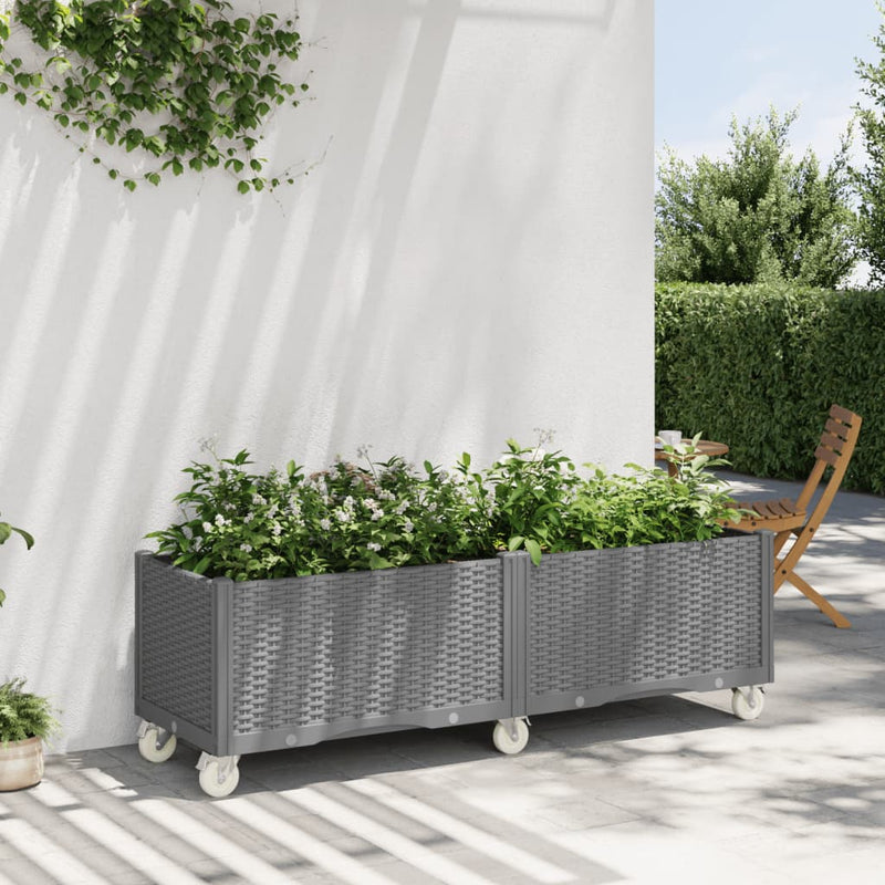 Garden Planter with Wheels Light Grey 160x50x54 cm PP