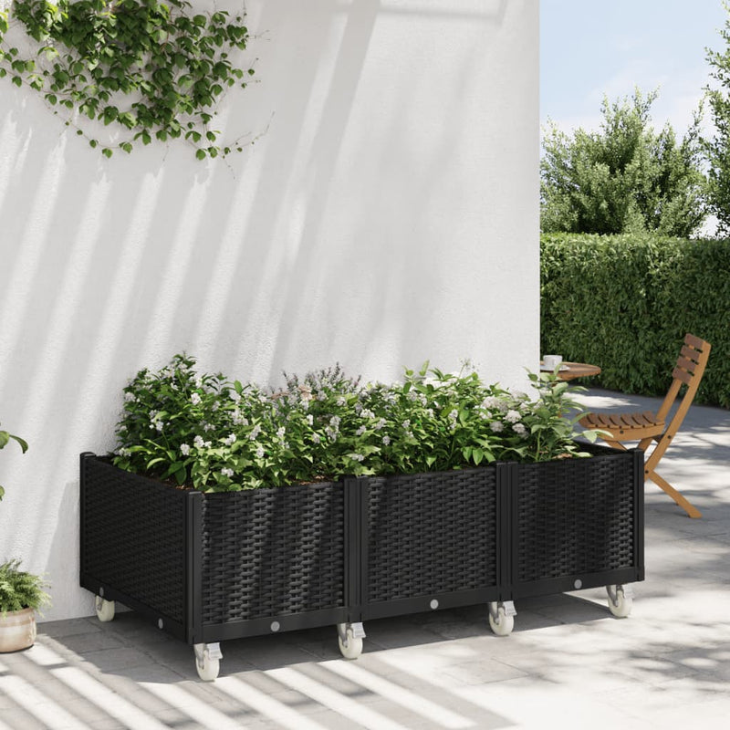 Garden Planter with Wheels Black 150x80x54 cm PP