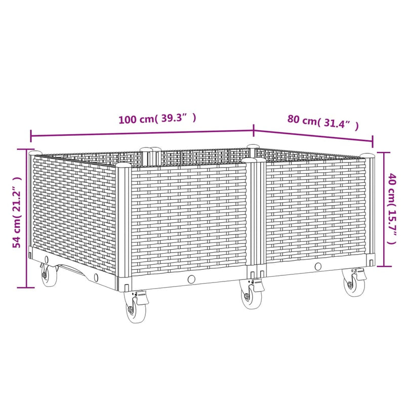 Garden Planter with Wheels White 100x80x54 cm PP