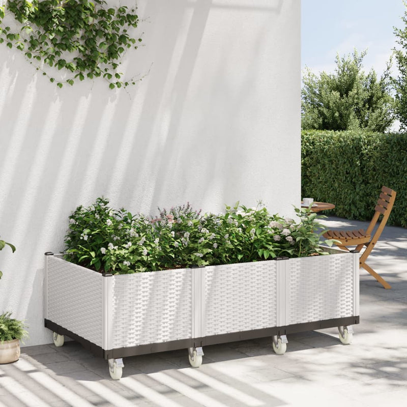 Garden Planter with Wheels White 150x80x54 cm PP