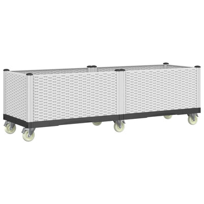 Garden Planter with Wheels White 160x50x54 cm PP