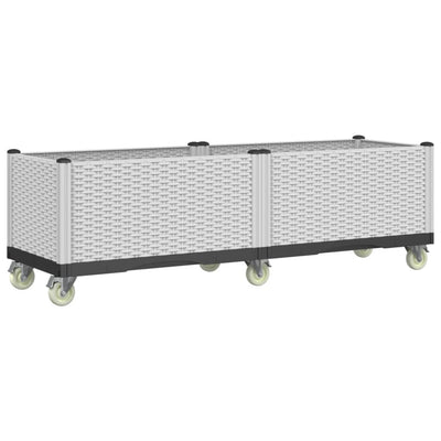 Garden Planter with Wheels White 160x50x54 cm PP