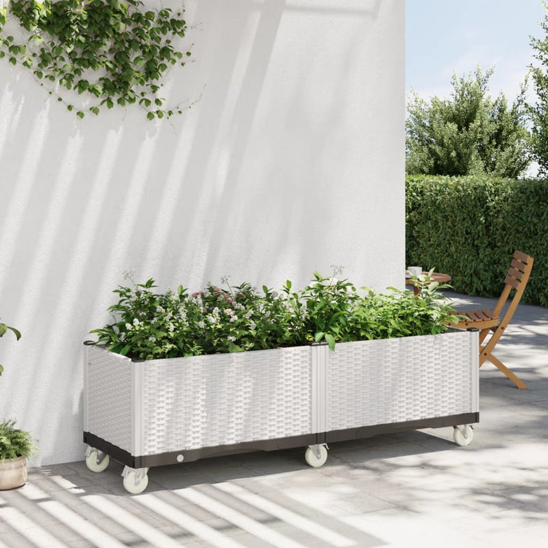 Garden Planter with Wheels White 160x50x54 cm PP