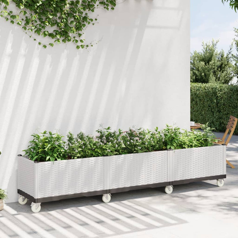 Garden Planter with Wheels White 240x50x54 cm PP