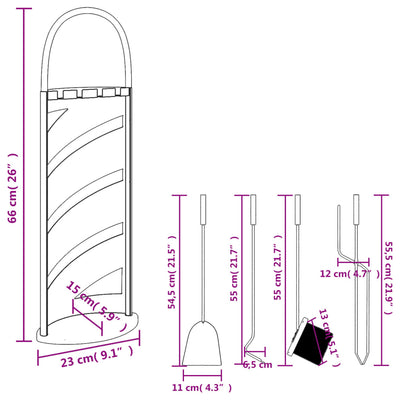 5 Piece Fireplace Tool Set 23x15x66 cm Steel