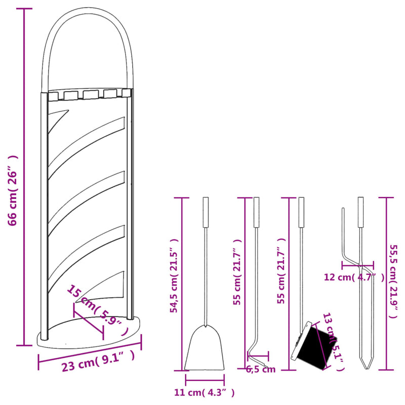 5 Piece Fireplace Tool Set 23x15x66 cm Steel