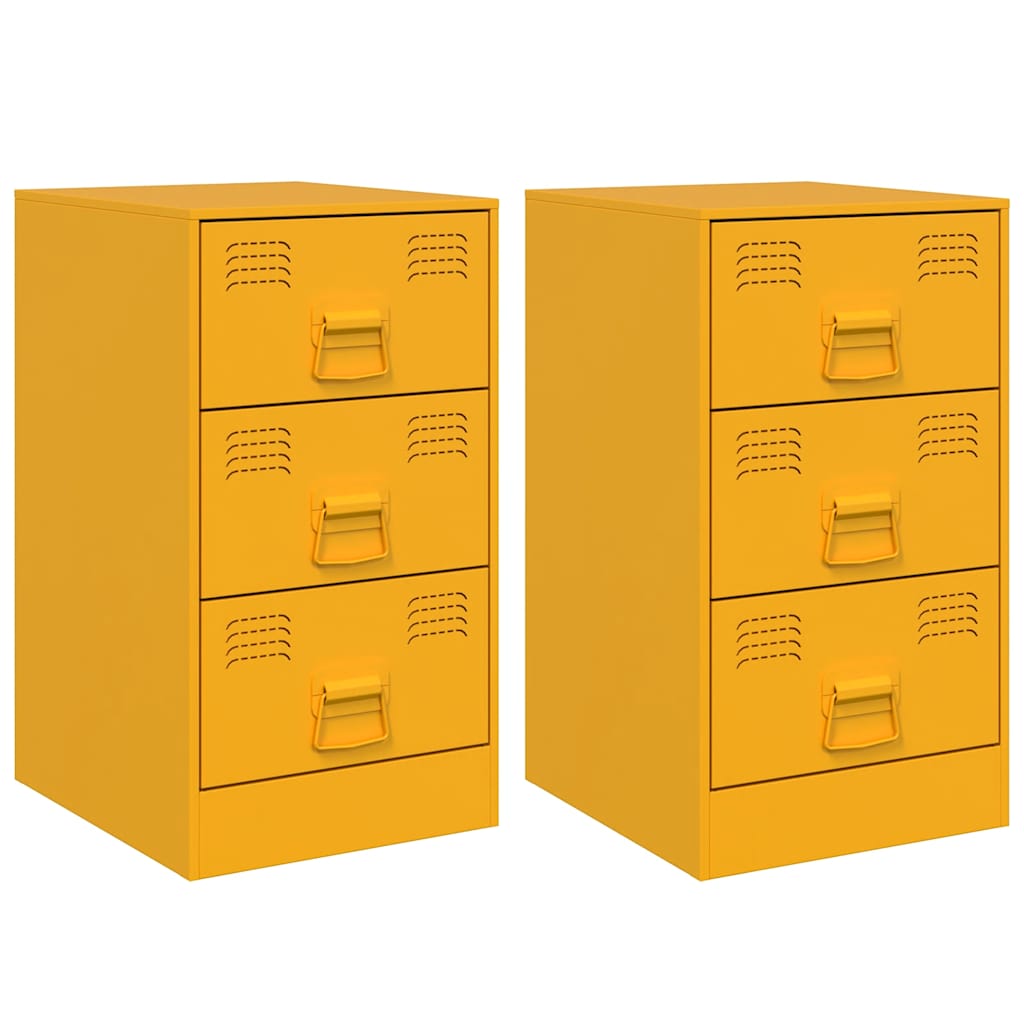 vidaXL Bedside Cabinets 2 pcs Mustard Yellow 34.5x39x62 cm Steel 2