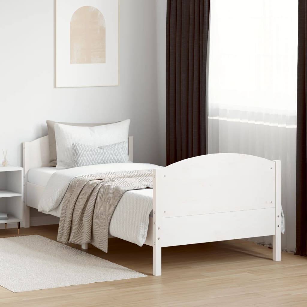 Bed Frame without Mattress Solid Wood Pine Length White