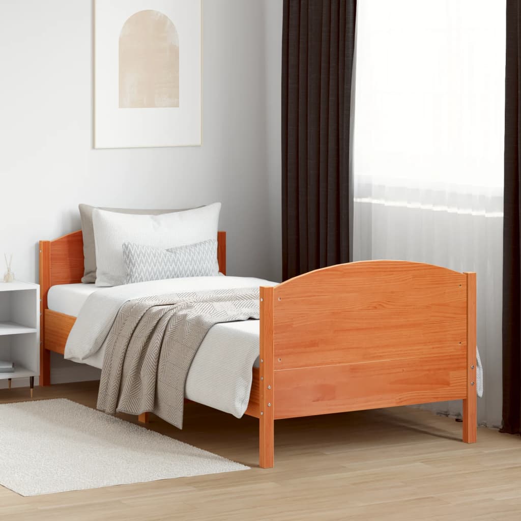 vidaXL Bed Frame without Mattress Wax Brown 75x190 cm Small Single Solid Wood Pine 3