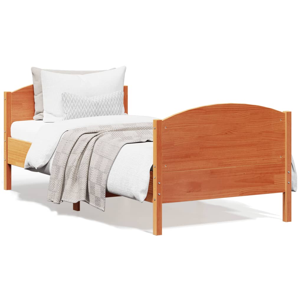 vidaXL Bed Frame without Mattress Wax Brown 75x190 cm Small Single Solid Wood Pine 1