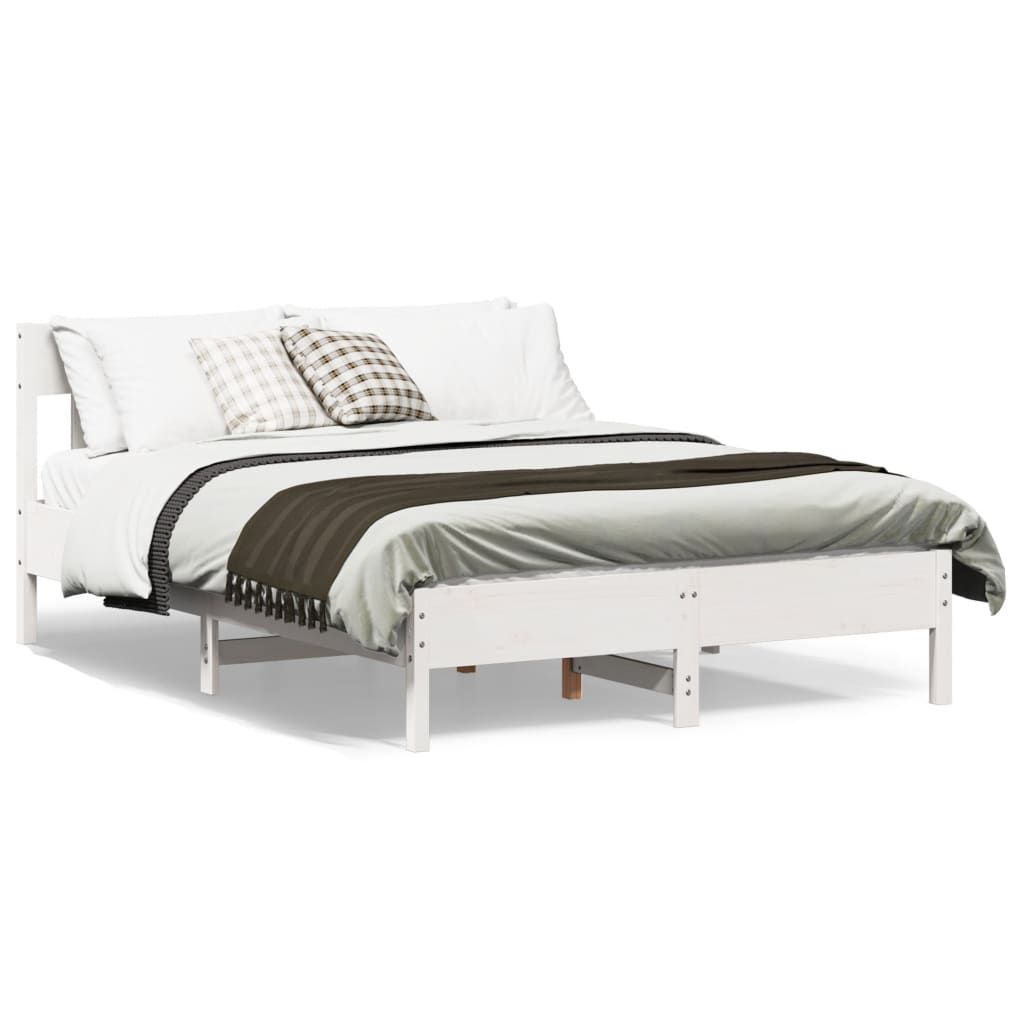 Bed Frame without Mattress Solid Wood Pine Length 200 cm White 150 cm