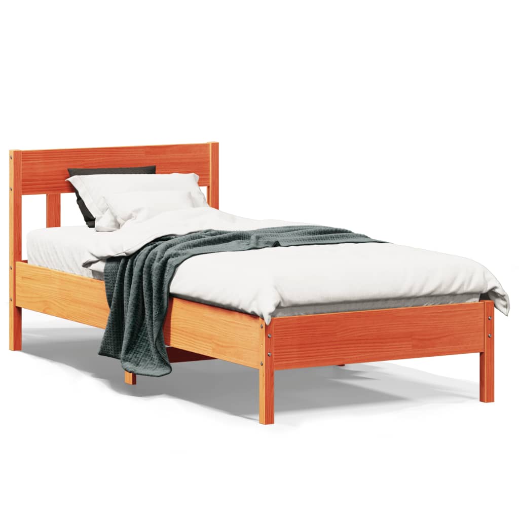 Bed Frame without Mattress Solid Wood Pine Length 200 cm Wax Brown 90 cm